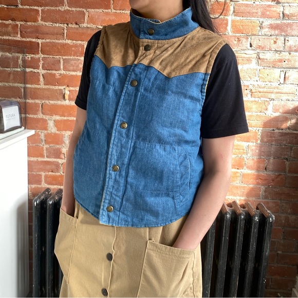 2000s Japan lightweight reversible vest (sunny yellow/denim) - Picture 5 of 11